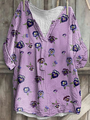 Frauen Alzheimer-Bewusstsein Lila Blume Bedrucktes Baumwoll Leinen Langarm Hemd