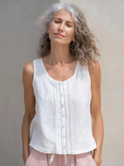 Einfaches Spitzen-Patchwork-Leinen-Tanktop für Damen