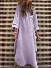 Frauen einfarbiges unregelmäßiges langes Baumwoll taschen kleid