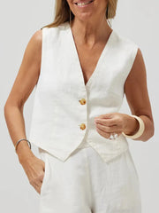 Damen Mode Weste Spleißen einfarbig Baumwolle und Leinen Freizeit anzug