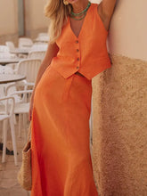 Frauen Sommer Baumwolle und Leinen Weste Rock Anzug