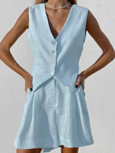 Damen Sommer Weste aus Baumwolle und Leinen Freizeit shorts zweiteiliger Anzug