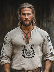 Langarm-T-Shirt aus Baumwolle und Leinen für Herren Viking