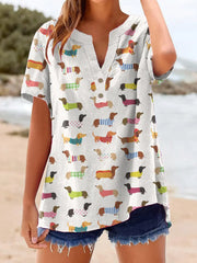 Damen Dackel Kunstdruck Leinen hemd