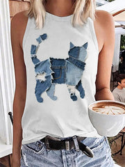 Frauen niedliches Katzen muster Patchwork Art Tank Top