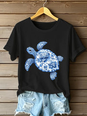 Damen-Blumen schildkröten druck lässig T-Shirt