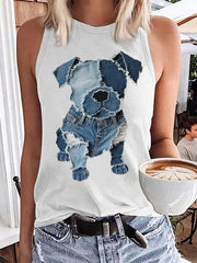 Frauen niedliches Hunde muster Patchwork Art Tank Top