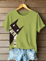 Frauen lustige Katze Kunstdruck T-Shirt