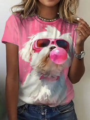 Frauen Lustiger Hund Ölgemälde Kunstdruck T-Shirt