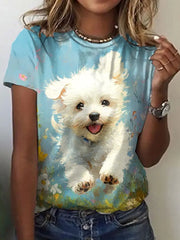 Frauen Hund Ölgemälde Kunstdruck T-Shirt