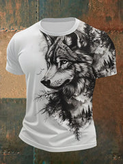 Herren Wolf Wald Kunstdruck T-Shirt