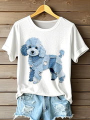 Frauen Pudel Hunde Muster Patchwork Kunst T-Shirt