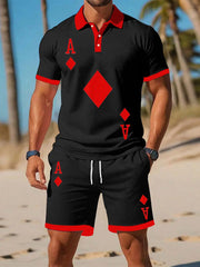 Men's poker short-sleeved shorts two-piece set