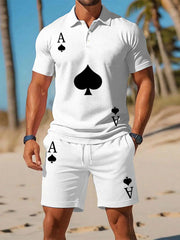 Men's poker short-sleeved shorts two-piece set