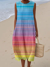 Damen bunt gestreiftes Leinen kleid