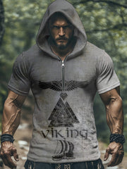Kurzarm-Kapuzen shirt für Herren Viking