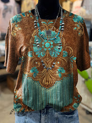 Frauen lässig Western Print T-Shirt