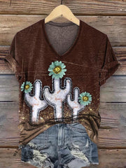 Frauen lässig Western Print T-Shirt