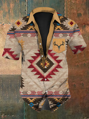 Herren Hirsch Schädel Western Grafik Kurzarm Hemd