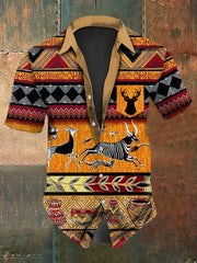 Herren Hirsch Schädel Western Grafik Kurzarm Hemd