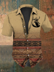 Westliches Hemd mit Hirsch druck Kurzarm für Männer