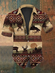 Westliches Hemd mit Hirsch druck Kurzarm für Männer