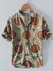 Männer Western Ethnic Stripe Print Button Kurzarm