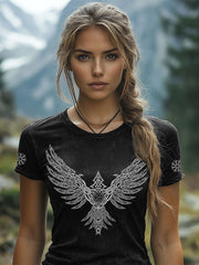 Frauen Wikinger inspirierte Print gewaschen T-Shirt