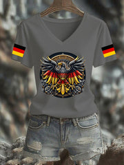 Damen Deutschland Bedrucktes T-Shirt mit V-Ausschnitt