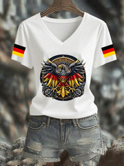 Damen Deutschland Bedrucktes T-Shirt mit V-Ausschnitt