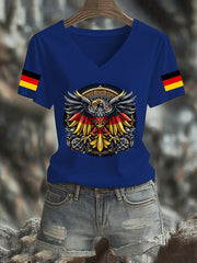Damen Deutschland Bedrucktes T-Shirt mit V-Ausschnitt