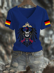 Damen Deutschland Bedrucktes T-Shirt mit V-Ausschnitt