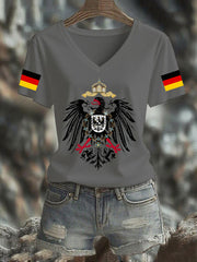 Damen Deutschland Bedrucktes T-Shirt mit V-Ausschnitt