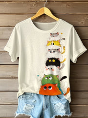 Frauen lustige Katzen Kunstdruck Kurzarm T-Shirt
