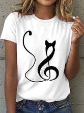 Frauen Musik Noten und Katze Print T-Shirt