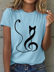 Frauen Musik Noten und Katze Print T-Shirt