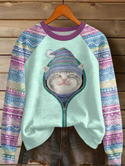 Damen-Katzen-Kunstdruck-Freizeit-Sweatshirt