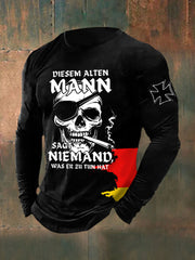 Herren-T-Shirt mit Rebelli scher Alter Mann bedrucktes Langarm-T-Shirt