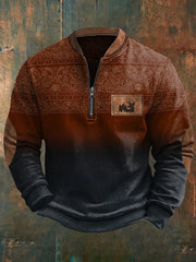 Herren Retro Western Geweih Print Casual Sweatshirt mit Reiß verschluss