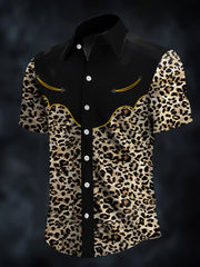 Herren Retro Western Leopard Print Lässiges Kurzarm-Shirt