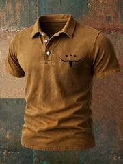 Herren Retro Western Bull Skull Print Casual Top