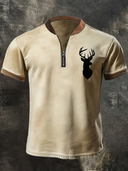 Herren Retro Western Geweih Print Casual Zipper Top