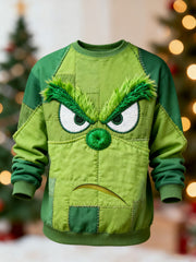 Herren lustige klassische Weihnachts-Zeichentrick figur Patchwork-Druck lässig Sweatshirt