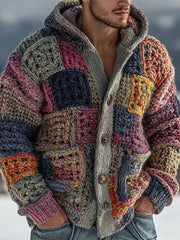 Herren Strickjacke mit geometrischem Muster mit Kapuze