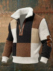 Herren Retro-Farb block gestrickter Muster druck lässiger Pelzkragen pullover