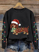 Damen Weihnachts beleuchtung Dackel Print Casual Sweatshirt