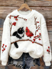 Damen-Weihnachts-Süßes Katzen-Kunst-Flanell-Sweatshirt