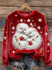 Damen Katzen-und Weihnachts stern print Flanell Hoodie