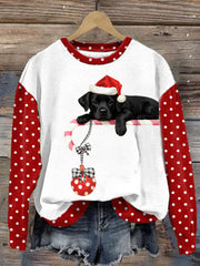 Damen Weihnachten niedlich Hund Print Casual Sweatshirt