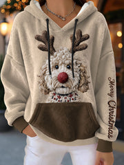 Damen-Weihnachtshund-Flanell-Kapuzen pullover